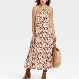 Universal Thread Floral Maxi Dress Brown White Sleeveless Smocked Sundress